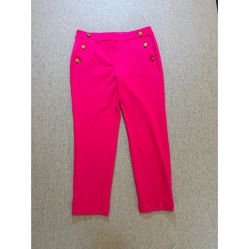 LOFT Pink Sailor Button Trousers Gold Crest Detail Cuffed Pants 4 604386
